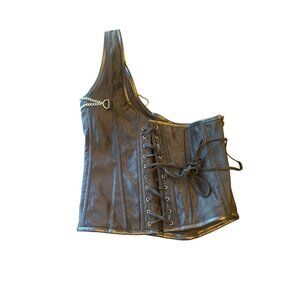 Steampunk Gothic Black Corset With Chains & Lace-Up Back XL Sexy